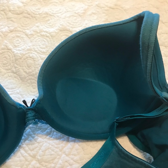 Cacique cotton boost plunge green/teal bra with lace (44B) - Picture 5 of 10
